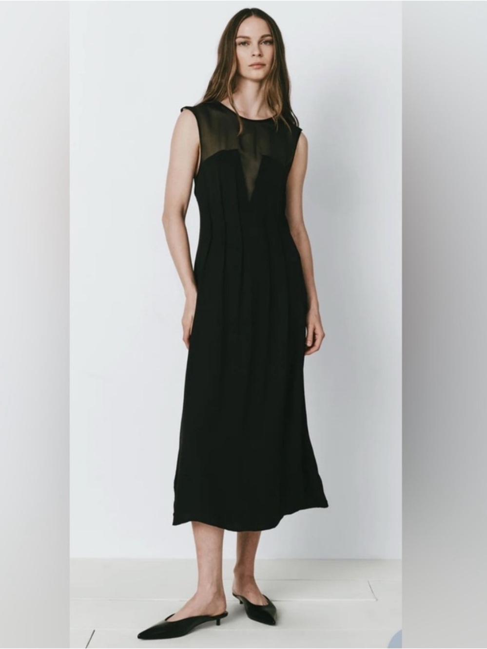Rue Sophie Manon Organza Mix Media Dress XS Black NWT Black Midi